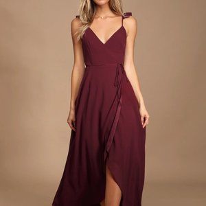 Here's to Us Burgundy High-Low Wrap Dress